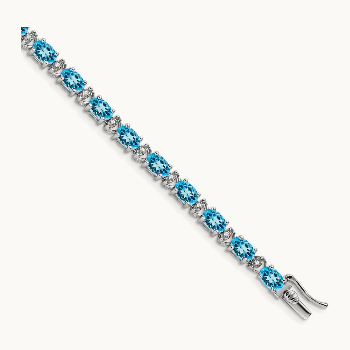 Oval Blue Topaz and Diamond Bracelet, 14K White Gold