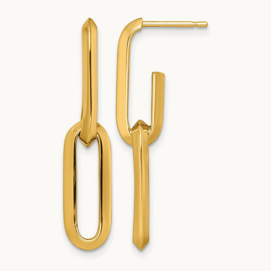 Polished Paperclip Link Chain Post Earrings, 7mm, 14K