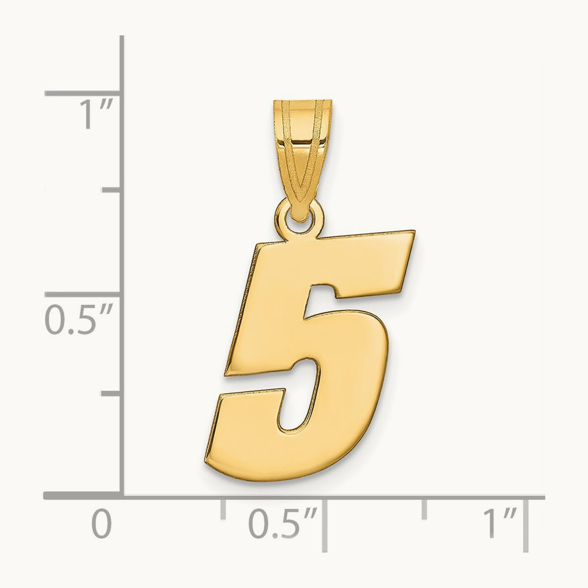 Polished Block Number 5 Pendant, 14K