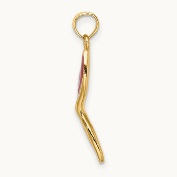 3-D and Beveled W/Red Enamel Masquerade Mask Pendant, 14K