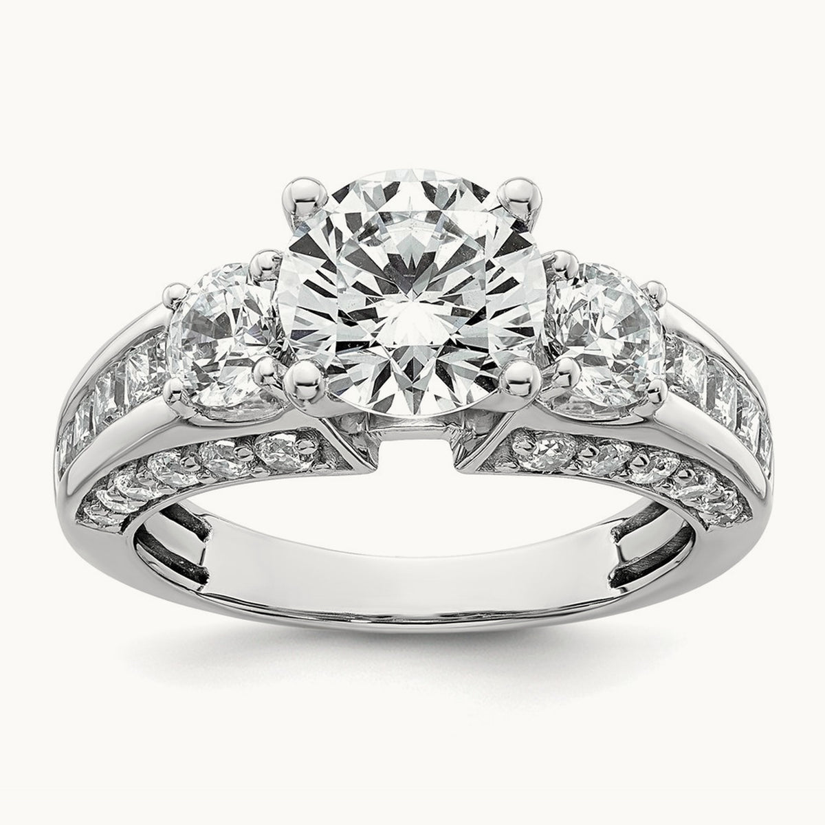 Round 3 Stone Engagement Ring, 3.75 ct tw Lab-Grown Diamond — 14K White Gold