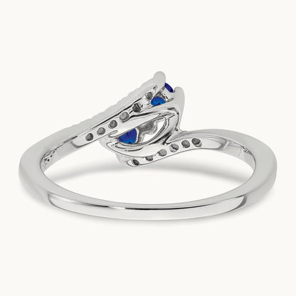 Sapphire and Diamond 2-stone Bypass Ring, 14K White Gold