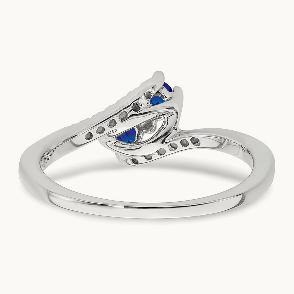 Sapphire and Diamond 2-stone Bypass Ring, 14K White Gold