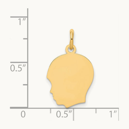 Plain Medium .009 Gauge Facing Left Engravable Boy Head Charm — 22mm