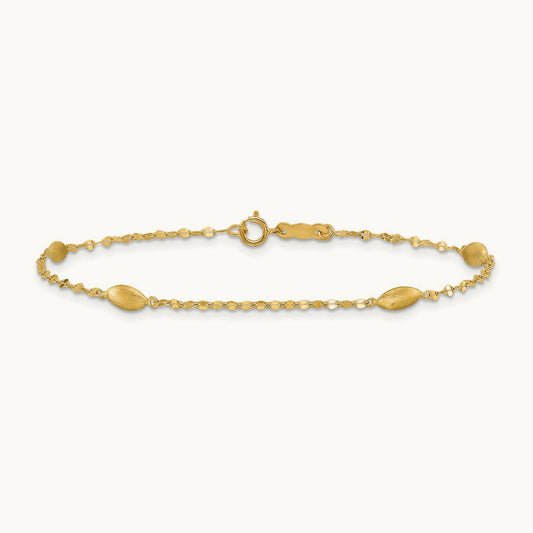 Diamond-cut w/Satin Oval Beads Bracelet, 14K