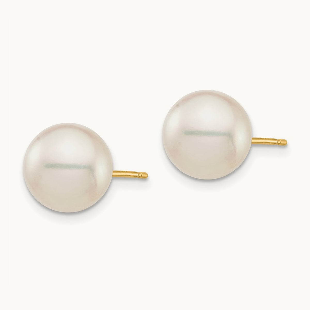 9- White Round Saltwater Akoya Cultured Pearl Stud Post Earrings, 10mm, 14K