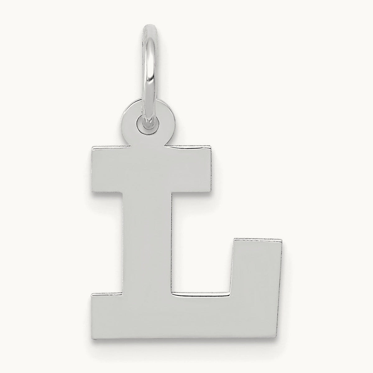 Small Block Initial Charm — 14K White Gold, L