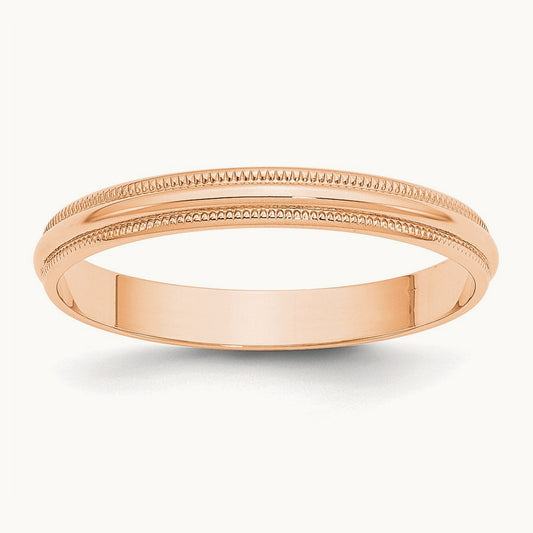 Lightweight Milgrain Half Round Band, 3mm, 10K Rose Gold