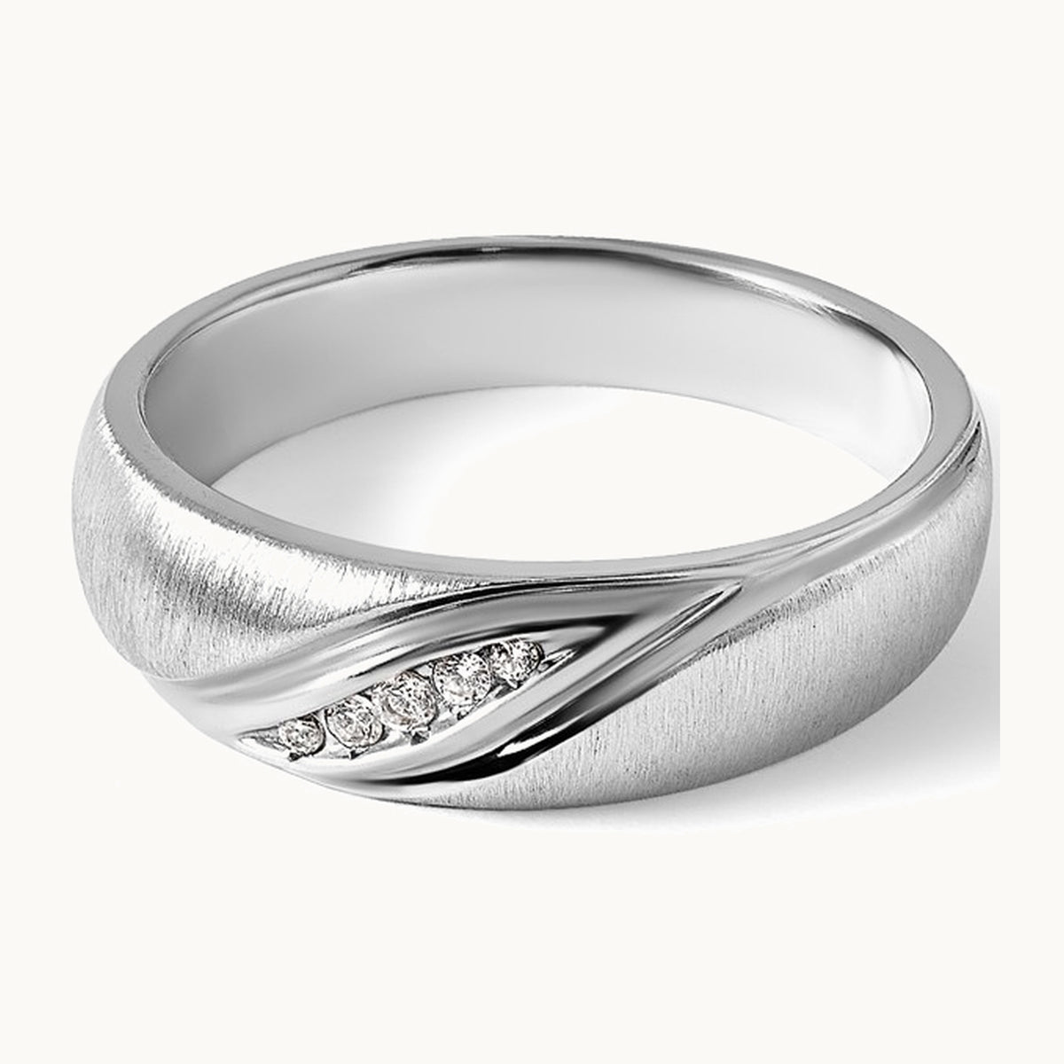 IBGoodman 14K White Gold Men's Polished and Satin 1/15 Carat AA Quality Diamond Ring