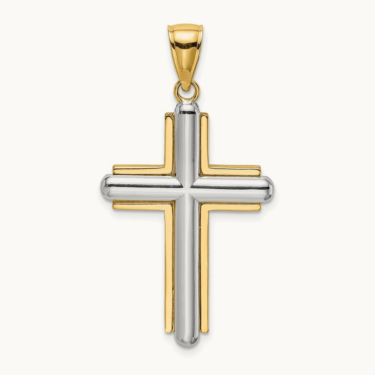 Beveled Cross Charm — 14K Two-Tone Gold, 38mm