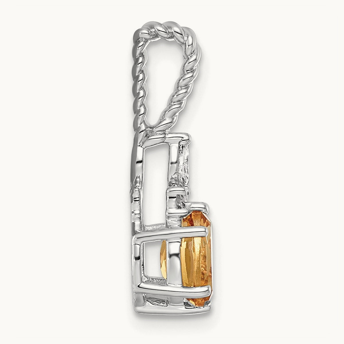 Polished Diamond and Citrine Twisted Chain Slide — 14K White Gold