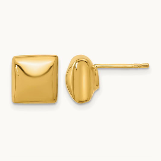 Polished Hollow Puffed Square Post Earrings, 14K — Leslie's