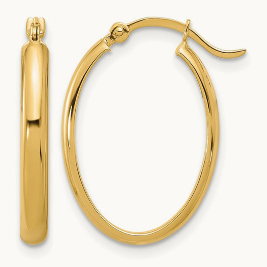Oval Hoop Earrings — 14K Yellow Gold, 14mm