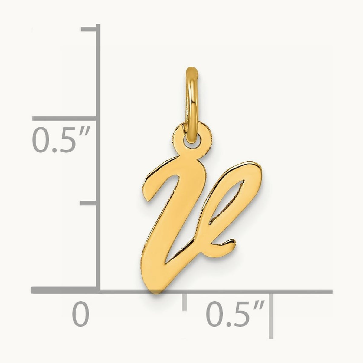 Small Script Letter V Initial Charm, 14K