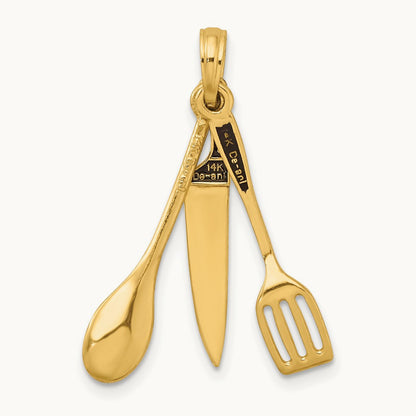 3-D Enamel Butcher Knife, Spoon and Spatula Moveable Charm, 14K