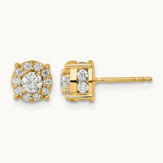 Round Halo Post Earrings, 1.00-2.00 ct tw Lab-Grown Diamond — 1 ct