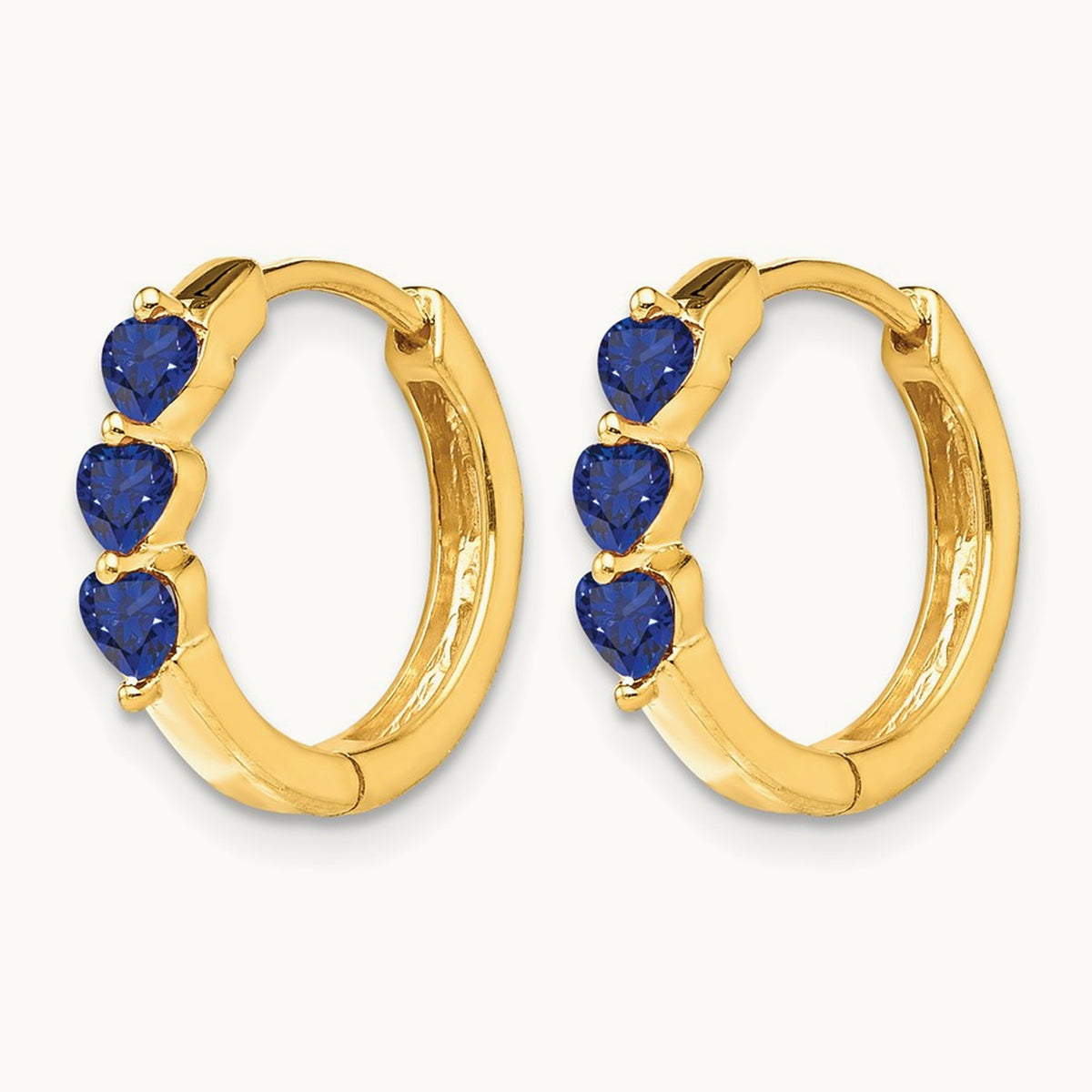 Created Sapphire Polished Hinged Hoop Earrings, 14K