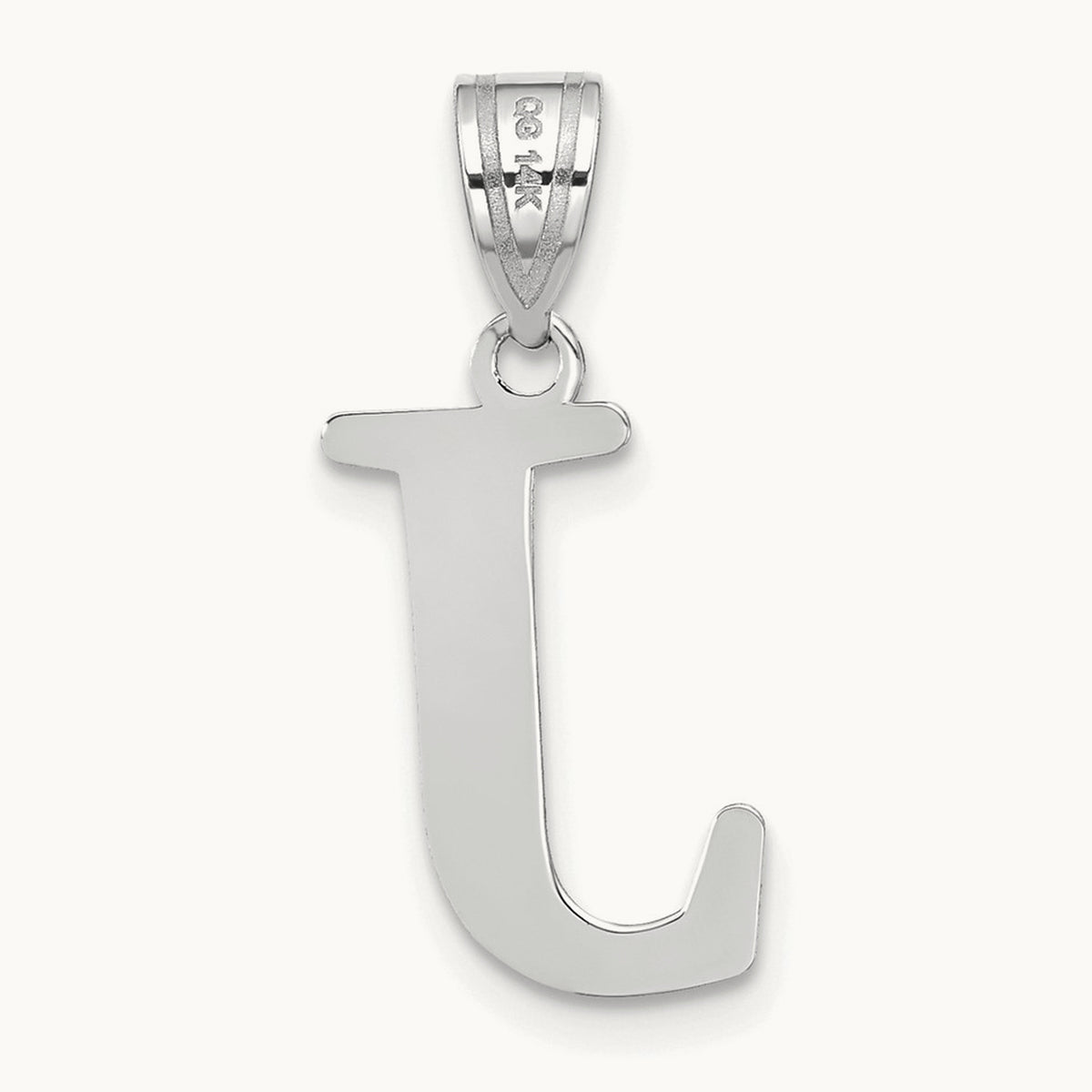 Polished Etched Letter J Initial Pendant, 14K White Gold