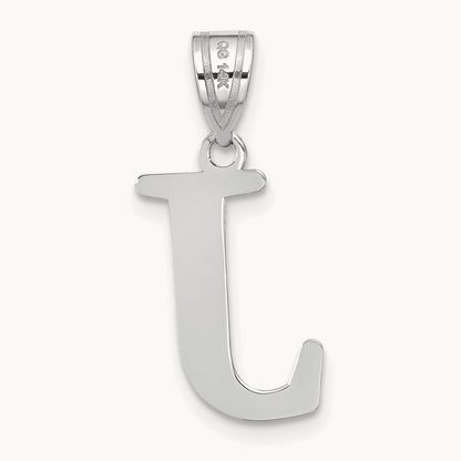 Polished Etched Letter J Initial Pendant, 14K White Gold