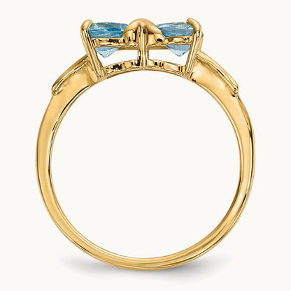 Polished Light Swiss Blue Topaz Bow Ring, 14K Gold