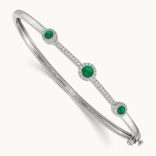 Diamond and Cabochon Emerald Bangle, 14K White Gold