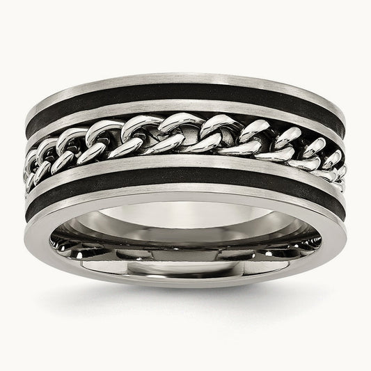 Brushed & Polished Black IP-plated Chain Inlay Band — photo set