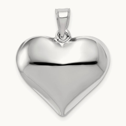 Polished 3D Puffed Heart Pendant, 14K White Gold