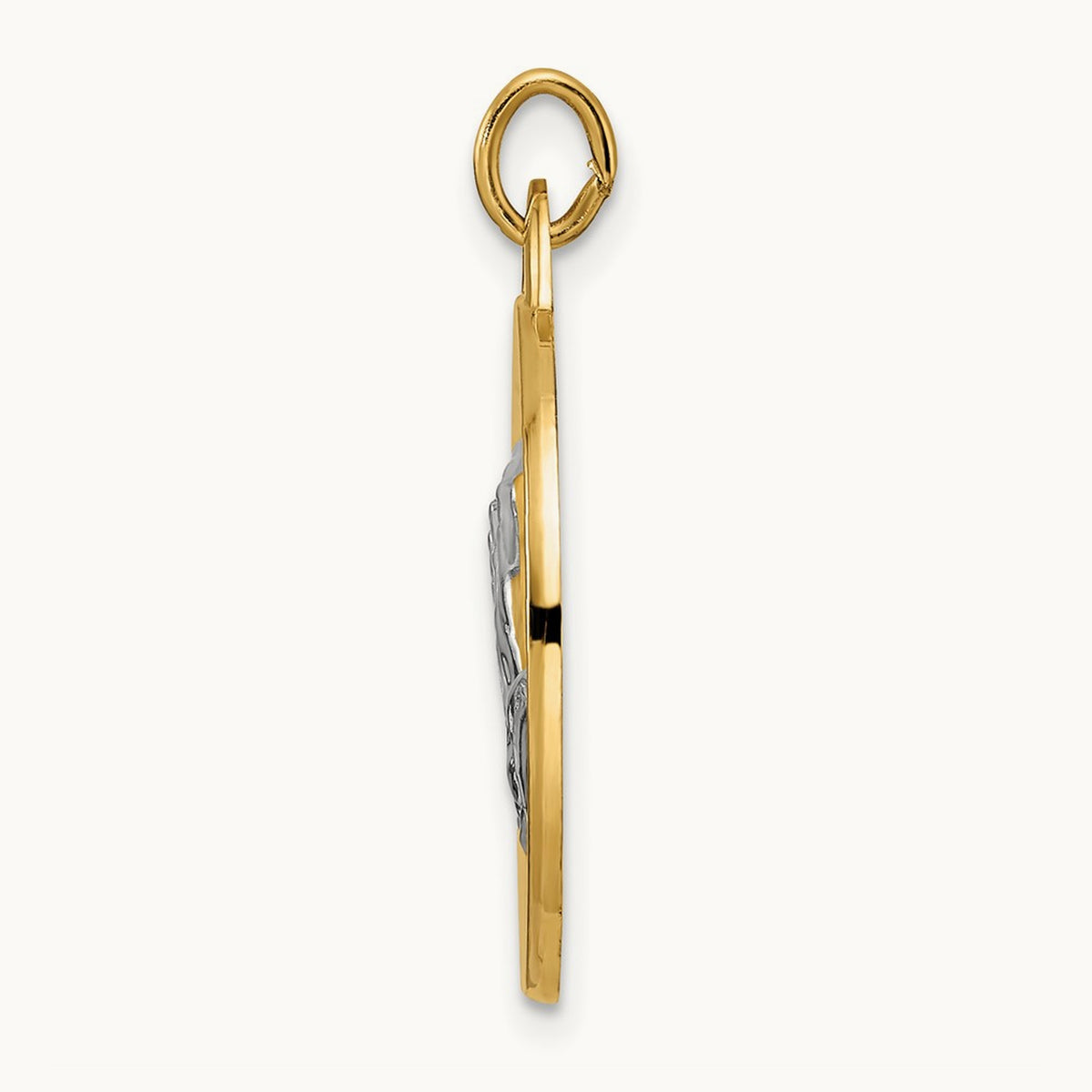 Polished and Satin Solid Praying Hands Disc Pendant — 26mm
