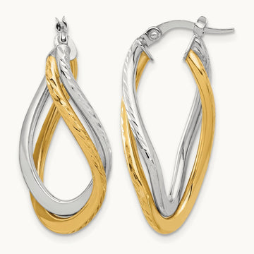 Polished and Diamond-cut Twist Hoop Earrings, 10K with Rhodium — Leslie's