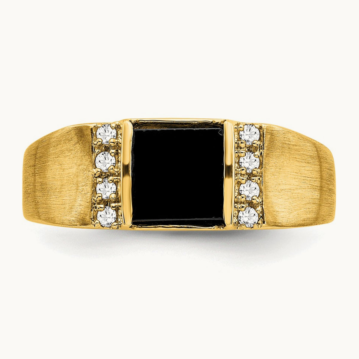 Square Onyx and Diamond Men's Ring — 14K Yellow Gold