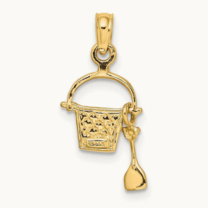 2-D Aqua Enameled Beach Bucket w/Moveable Shovel Charm, 14K