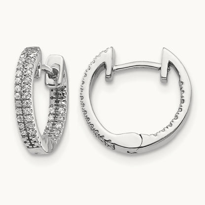 14K White Gold In/Out Diamond Hinged Hoop Earrings