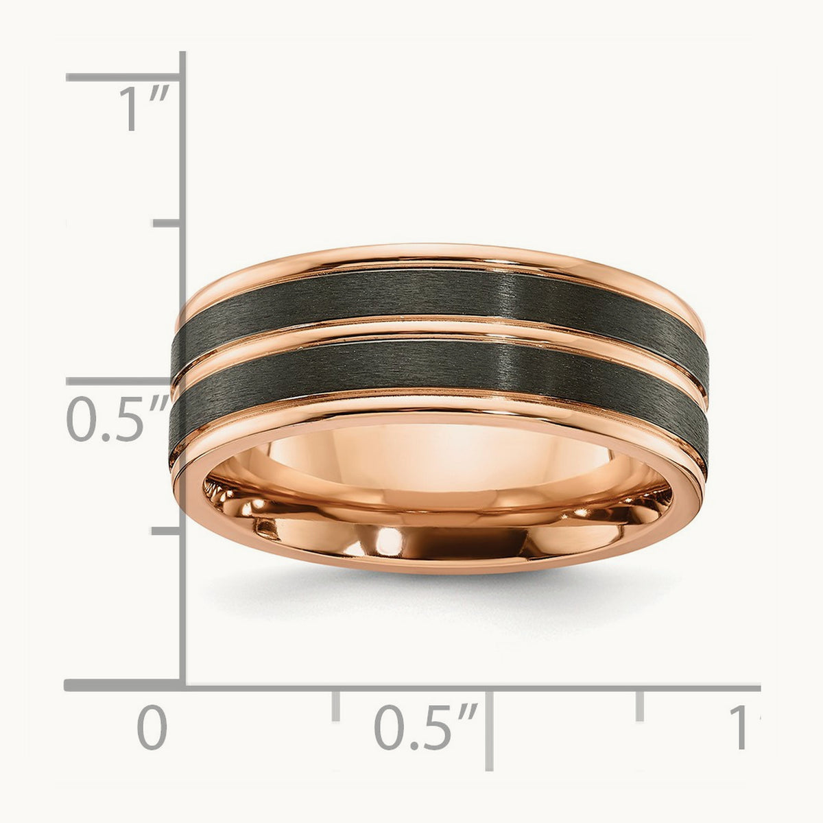 Black Zirconium Brushed and Polished Rose IP-plated Band, 8mm