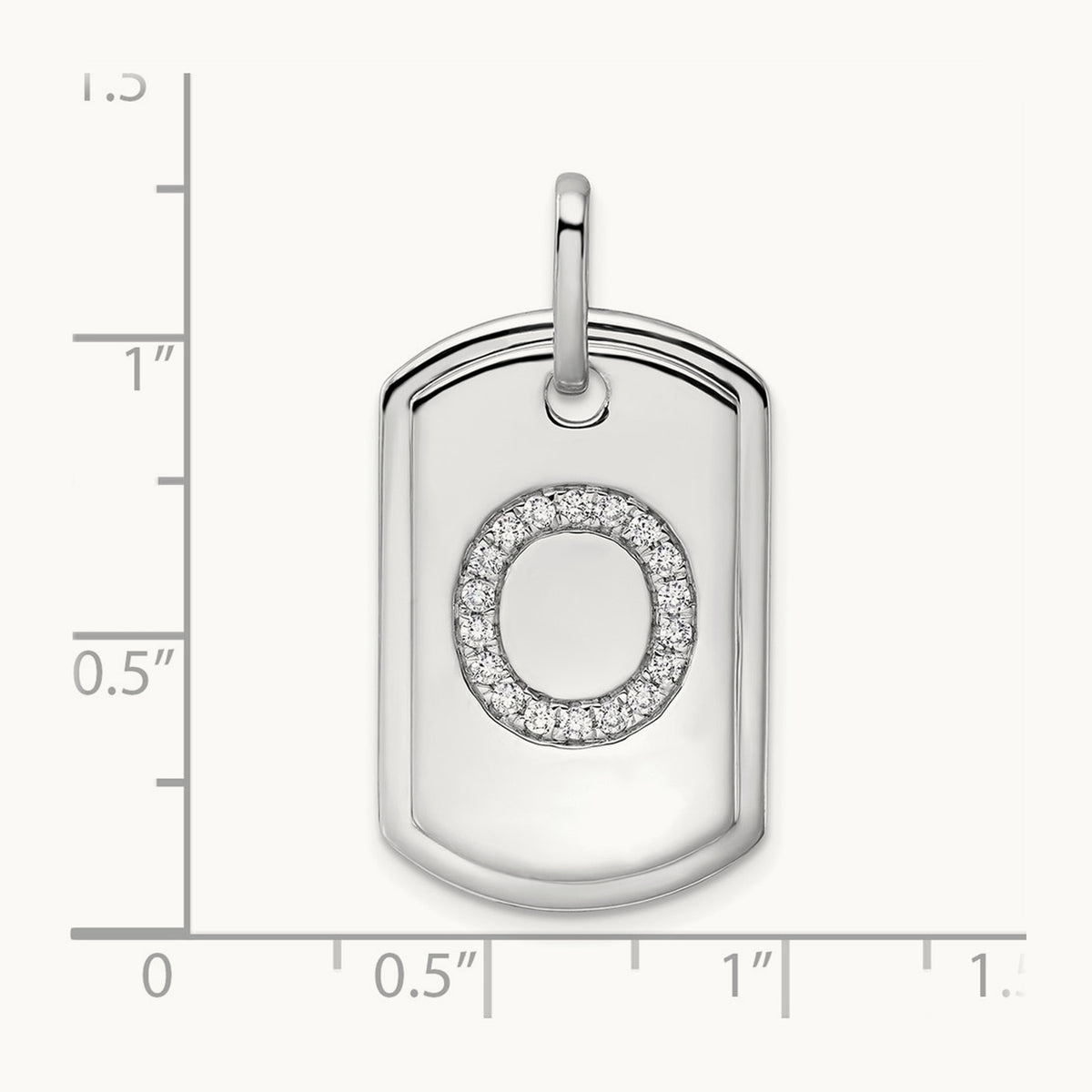 Diamond Dog Tag Charm — 14K White Gold, O