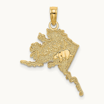 Polished/Textured ALASKA Map Charm, 14K