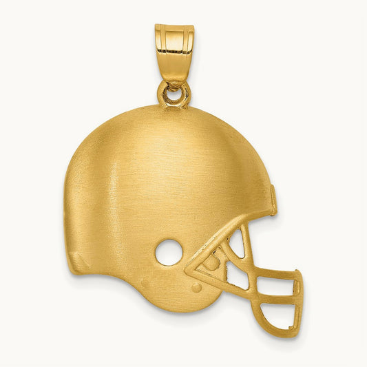 Brushed Football Helmet Pendant, 14K