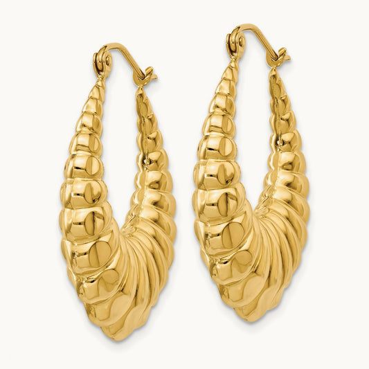 Polished Scalloped Hollow Hoop Earrings, 14K