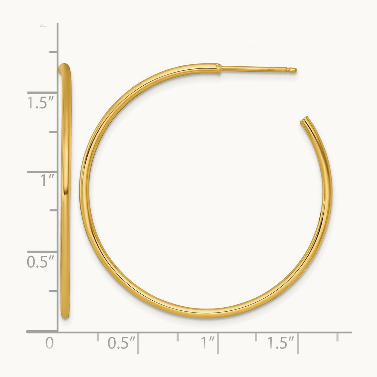 1.5 x Polished Post Hoop Earrings, 40mm, 14K