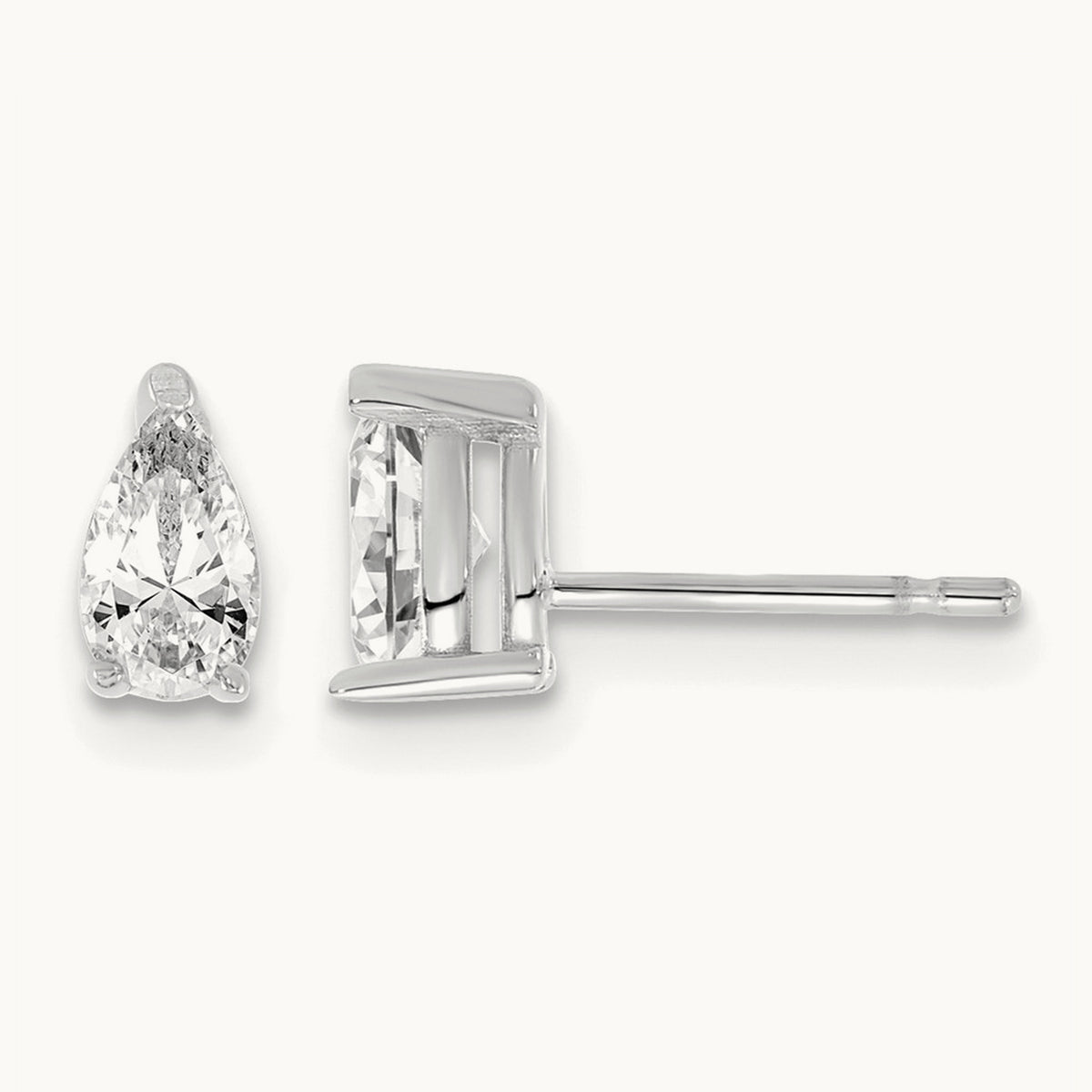 Pear 3 Prong Stud Earrings, 0.50-6.00 ct tw Lab-Grown Diamond — 2/3 ct, VS (Best), 14K White Gold