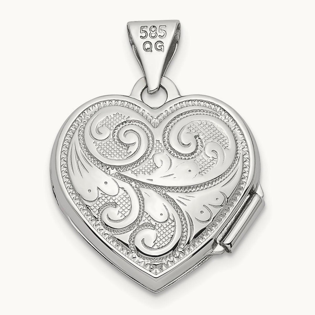 Reversible Swirl Design Heart Locket — 14K White Gold