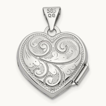 Reversible Swirl Design Heart Locket — 14K White Gold