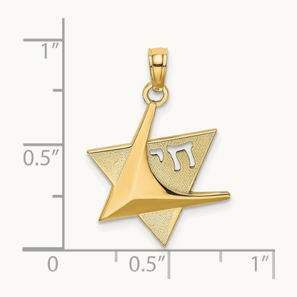 Polished Star Of David W/Chai Charm, 14K