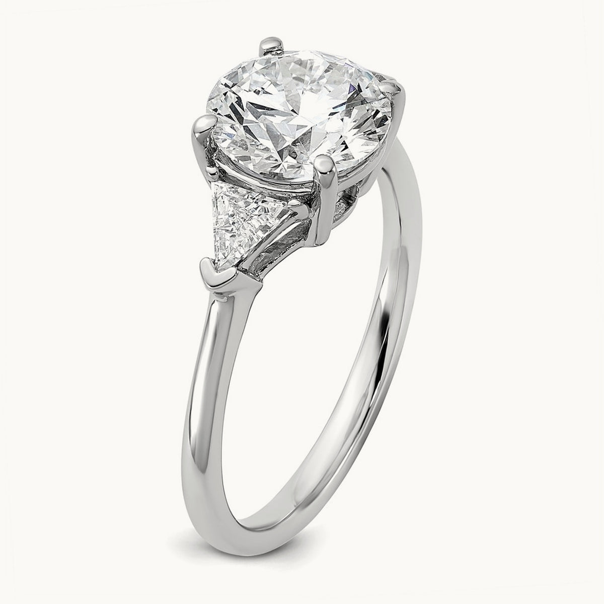 1/2ct Lab Grown Dia VS/SI+ G+ Triangle 2ct Round Semi 3 Stone Eng Ring, 14K White Gold