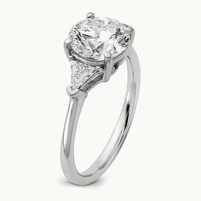 1/2ct Lab Grown Dia VS/SI+ G+ Triangle 2ct Round Semi 3 Stone Eng Ring, 14K White Gold