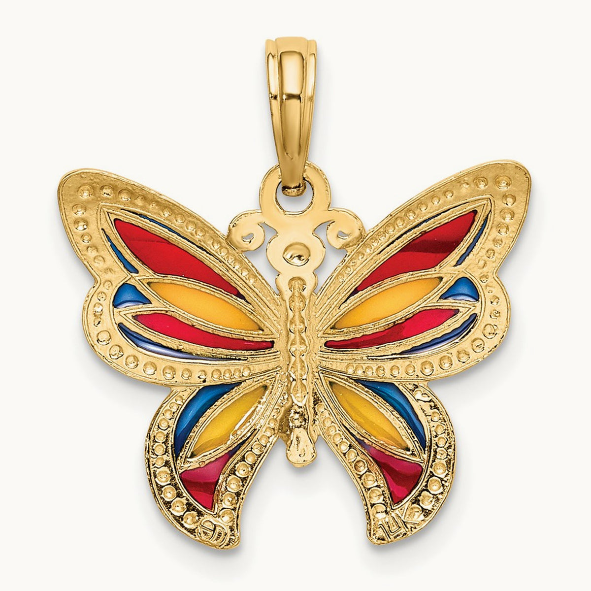 w/Multi-Color Enameled Beaded Wings Butterfly Charm, 14K