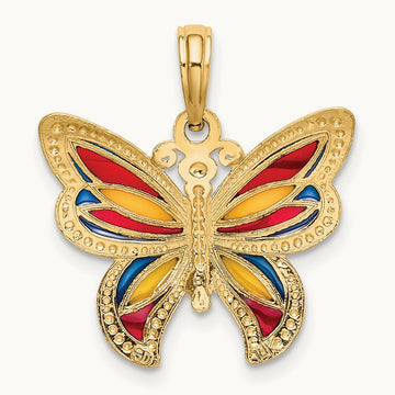 w/Multi-Color Enameled Beaded Wings Butterfly Charm, 14K