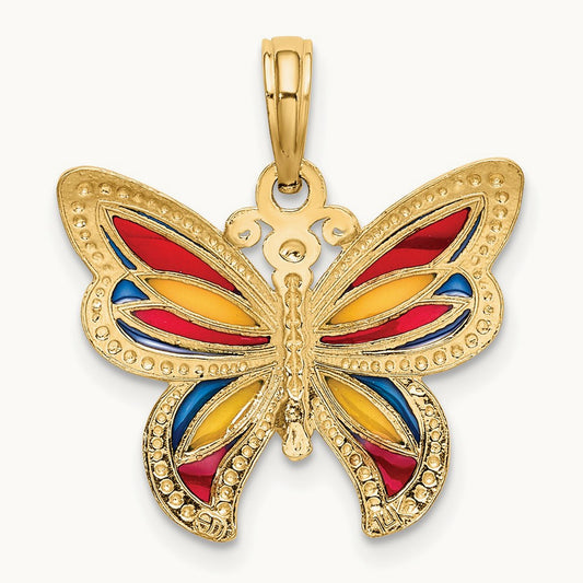 w/Multi-Color Enameled Beaded Wings Butterfly Charm, 14K