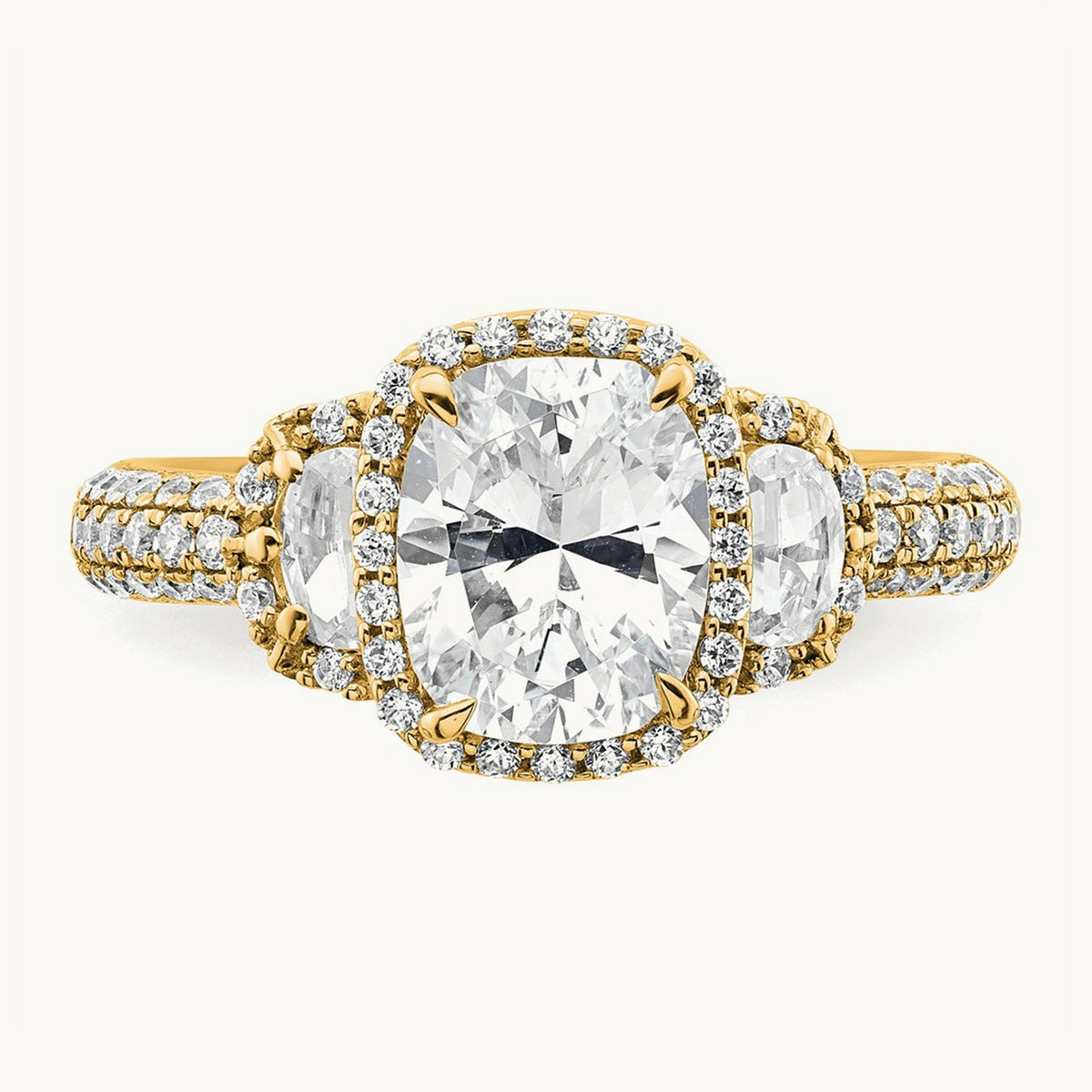 Oval Center Semi-Mount Halo Engagement Ring, 0.75 ct tw Lab-Grown Diamond — 14K Yellow Gold