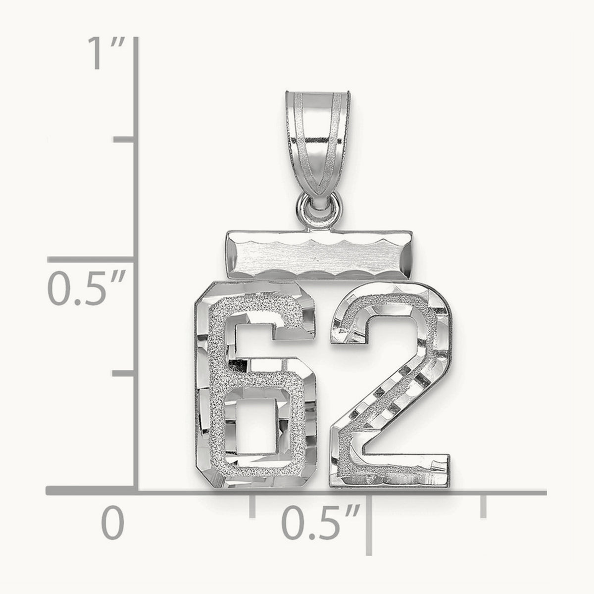 Small Brushed Diamond-cut Number 62 Charm, 14K White Gold