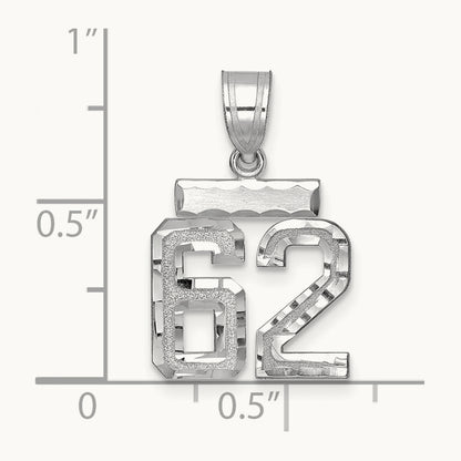 Small Brushed Diamond-cut Number 62 Charm, 14K White Gold